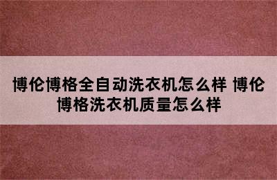 博伦博格全自动洗衣机怎么样 博伦博格洗衣机质量怎么样